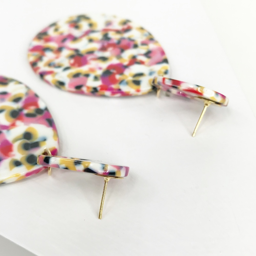 Acrylic Teardrop Earrings in Pink Leopard - Picture 5 of 8